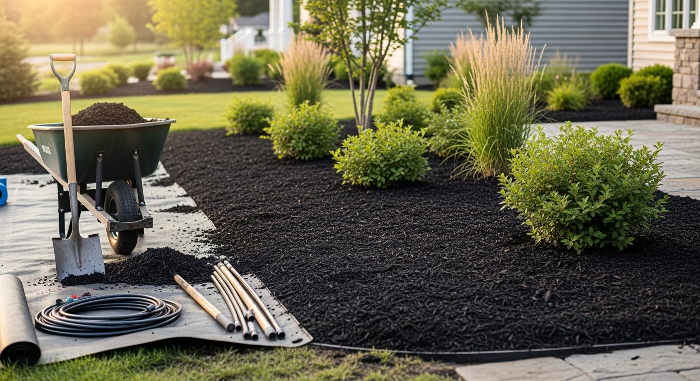 Professional landscape design and installation with mulch and rock features