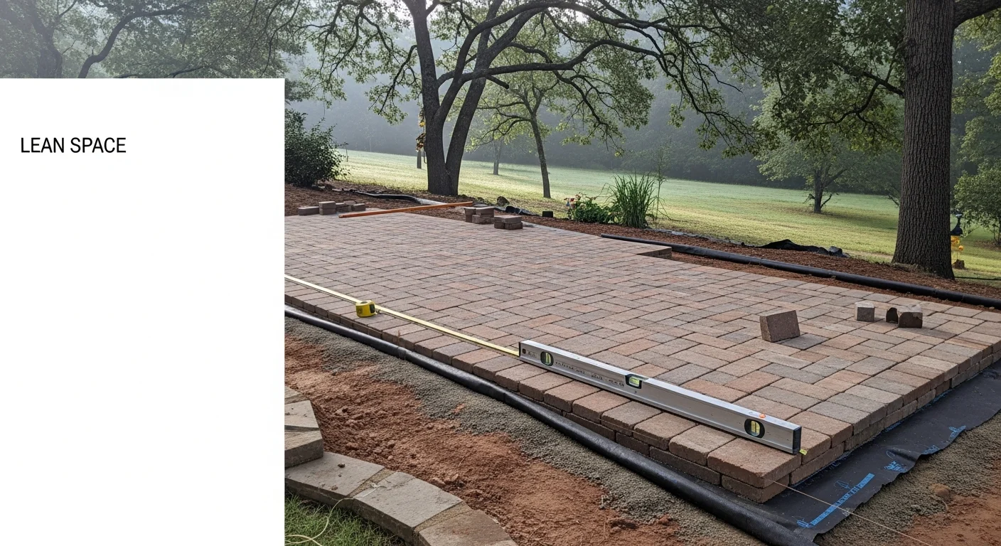 A finished backyard hardscape design in Seneca, South Carolina, showing a stone paver patio and retaining wall built into a sloped yard. The space includes a defined seating area bordered by landscaped beds on a residential property.